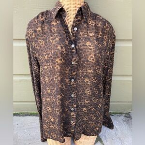 Vintage Anne Klein Leopard Print Silk Blouse